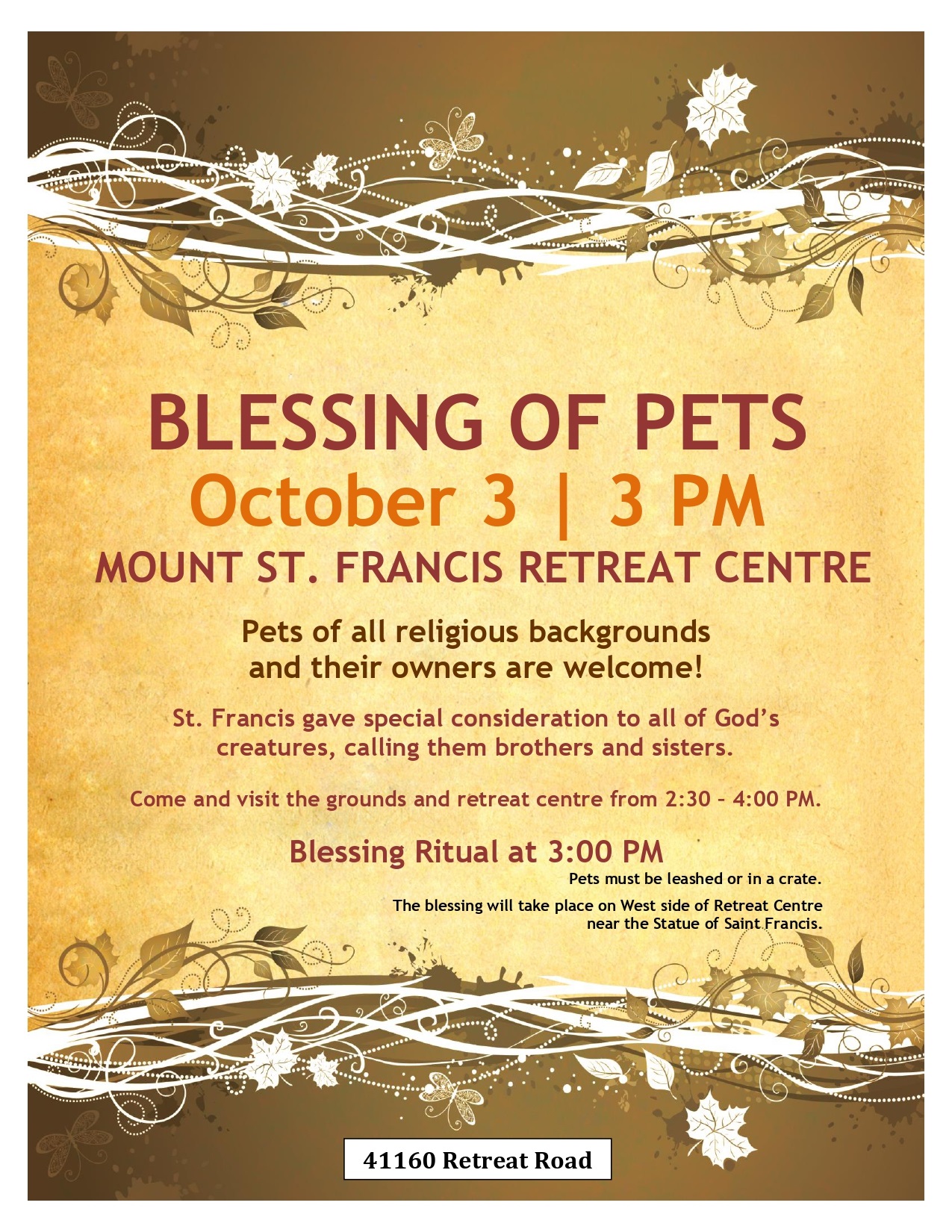 “Blessing of the Animals” Mount St. Francis Retreat “Blessing of the
